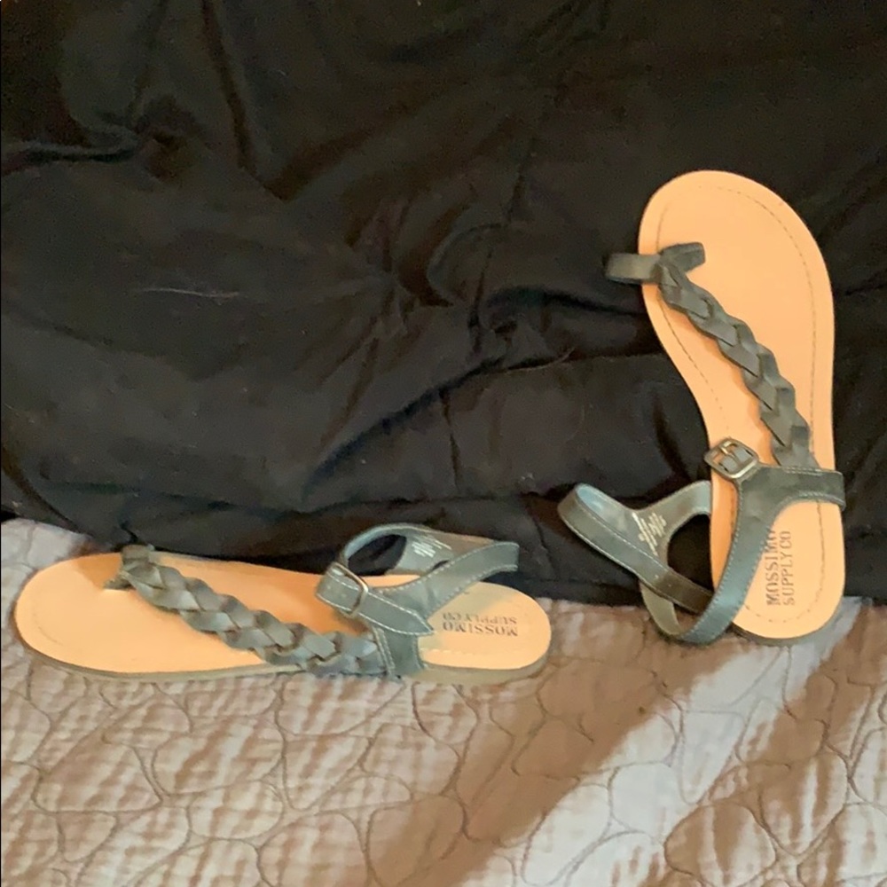 Grey blue braided sandals